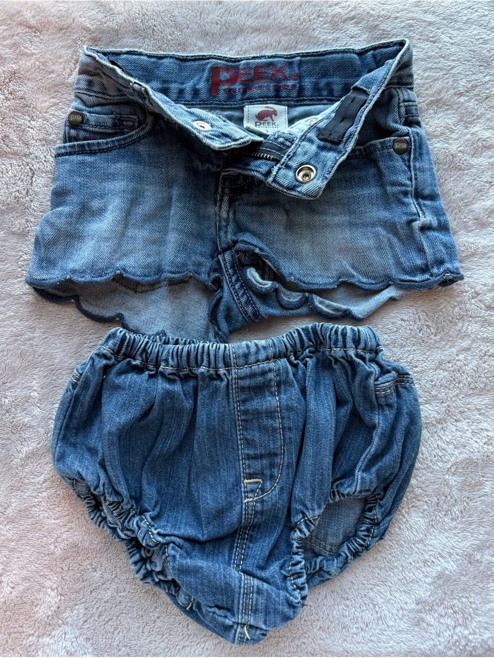 Peek dungarees Blue Denim Scallop Hem Shorts with Matching  Gap Denim Bloomers